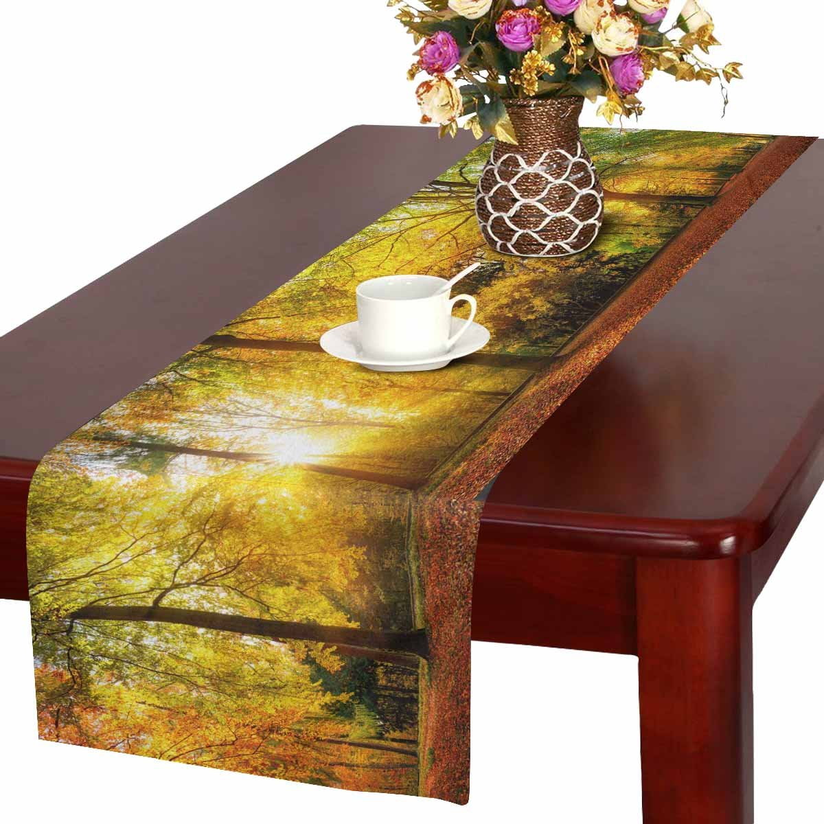MKHERT Extra Wide Panorama of a Forest in Autumn Table Runner