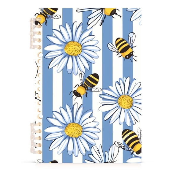 Bee Flowers with Line Spiral Journal Notebook College Ruled Notebook 8.3" x 5.7" A5 Lined Thick Paper Page