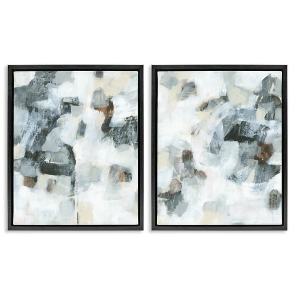 Stupell Industries Grey Faded Abstraction Abstract Painting Black Floater Framed Canvas Art Print Wall Art, 17 x 21, Set of 2