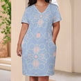 thumbnail image 3 of Pastel Pink Blue Geometric Pattern Summer Sundress for Curve Women Casual Pattern Plus Size V Neck Short Sleeve Loose Fit Oversize Dresses, 3 of 5