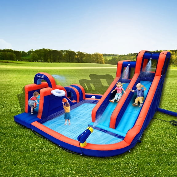Hapcap Inflatable Water Slide Bounce House Obstacle Course,with Pool ,Tunnel and Obstacle Bar,Include Air Blower,Outdoor Party