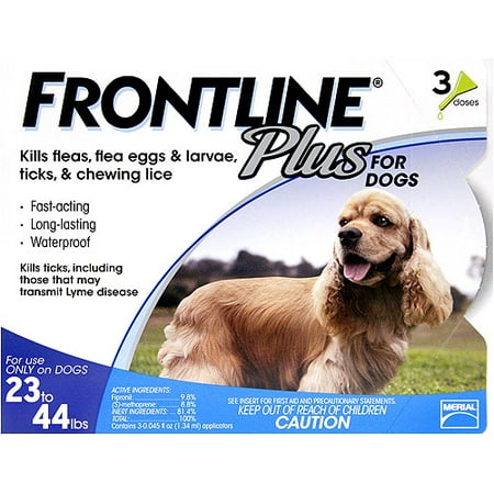 Frontline Plus For Dogs Flea, Tick, and Lice Control For Dogs 23-44lbs, 3 Month Supply