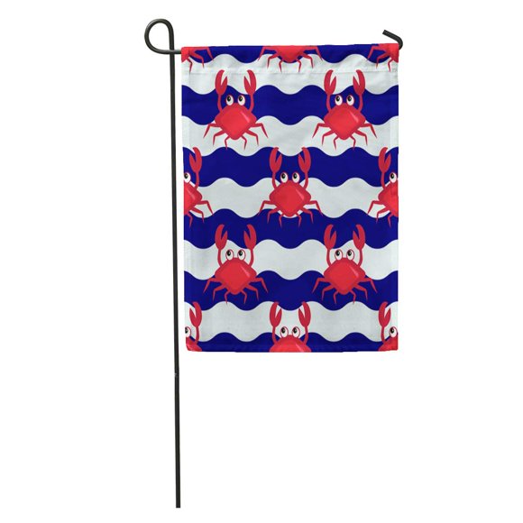 POGLIP Red Happy Crabs Nautical Pattern Cute and Striped Sea Funny Beach Garden Flag Decorative Flag House Banner 12x18 inch
