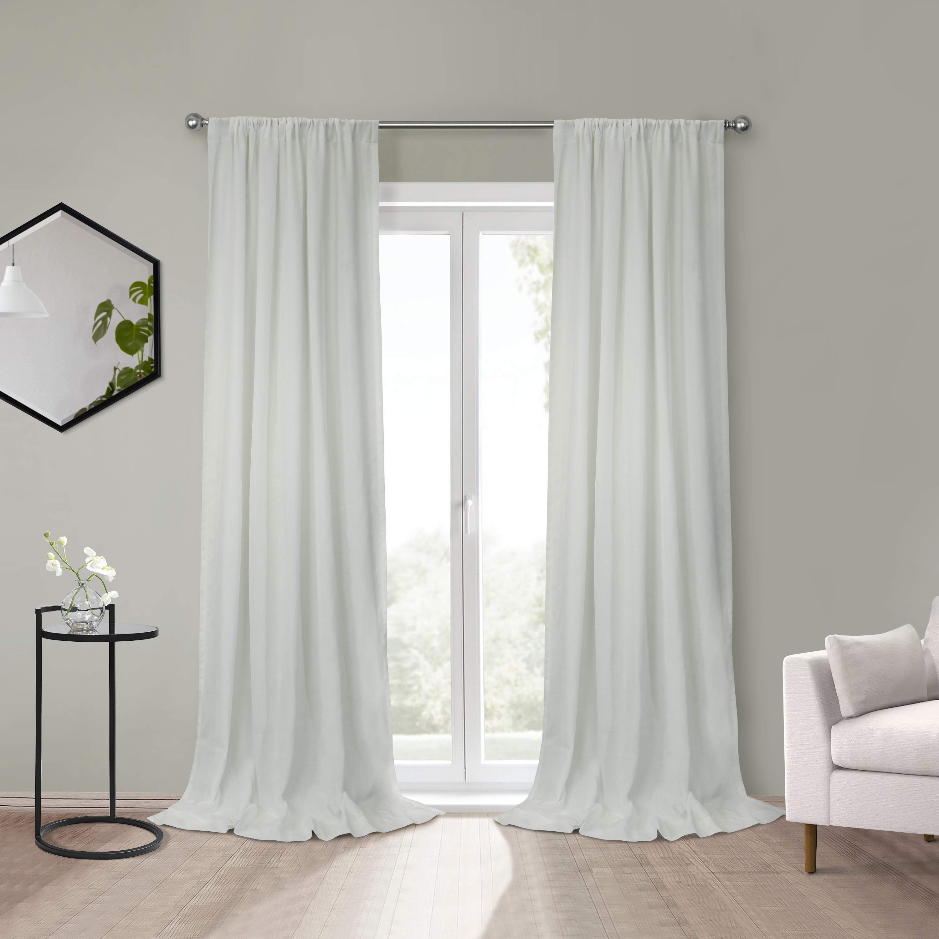 Surrey Light-Filtering Two-Tone Slub Texture Dual Header(Back Tab/Rod Pocket) Curtain Panel 52" x 95" in White