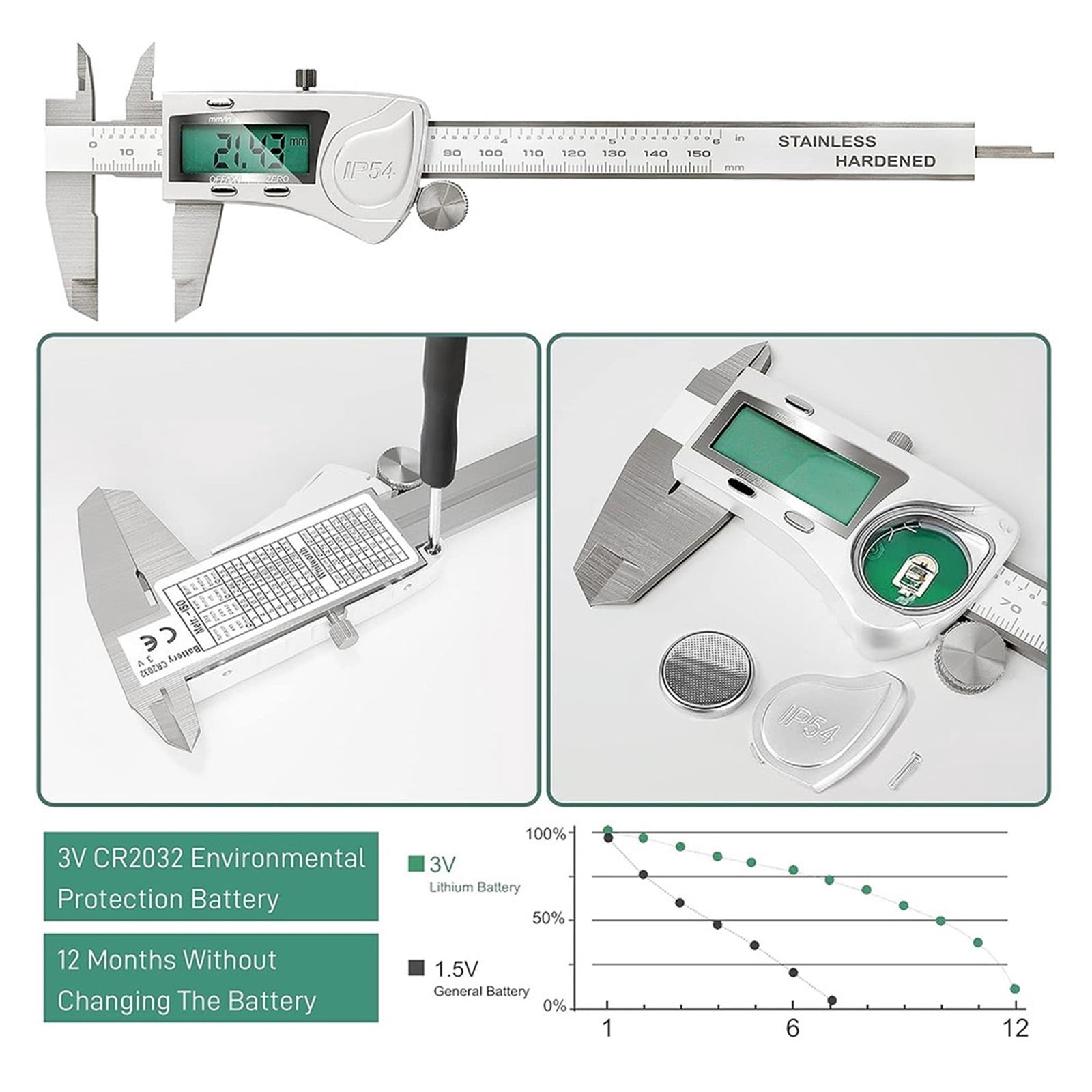 150/200/300 Mm Electronic Digital Vernier Calipers IP54 Water Resistant Measuring Tool Waterproof Stainless Steel Caliper ,Accurate Measurement