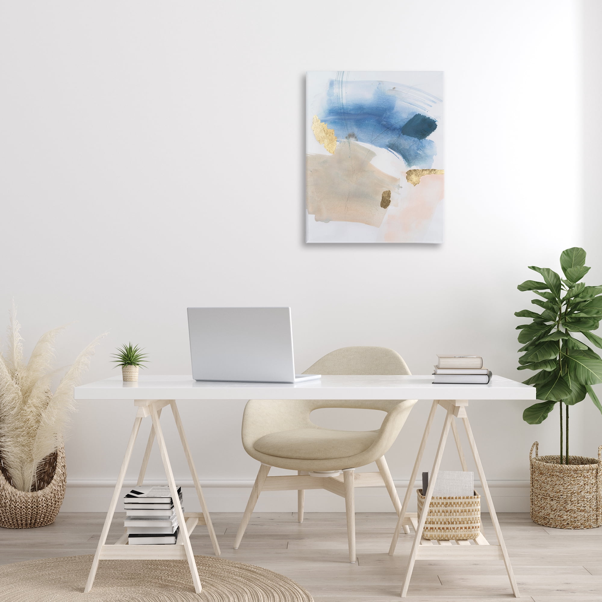 Stupell Industries Soft Ombre with Gold Accents Abstract Painting Gallery Wrapped Canvas Art Print Wall Art, 24 x 30