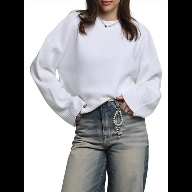 Suéteres de Cuello Redondo para Mujer, Conjuntos de Otoño, Tops de Punto Acanalado de Larga A M