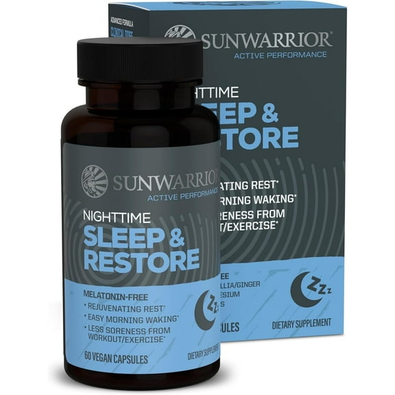 Sunwarrior Active Sleep & Restore Magnesium Sleep Supplements for Adults, Gluten-Free, 60 Capsules