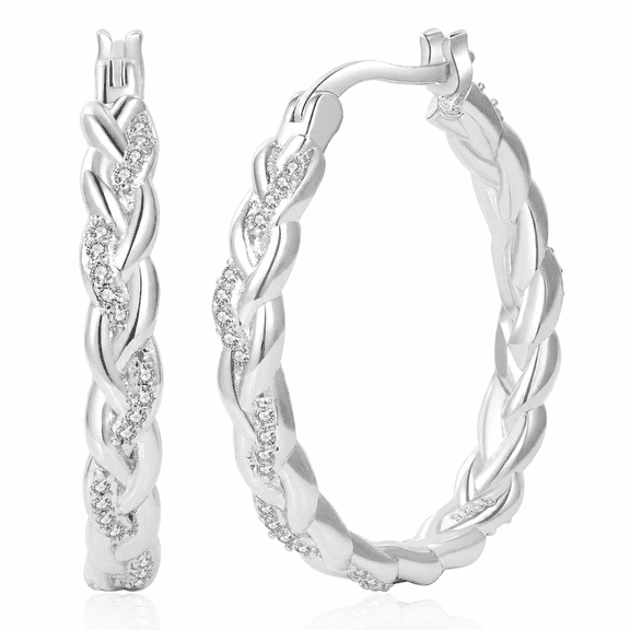 YOUNGYUE Silver Hoop Earrings for Women, Hypoallergenic Large Twisted Hoop Earrings, Cubic Zirconia