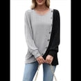 thumbnail image 1 of Suéteres de Punto para Mujer, Otoño Invierno, Informales, de Larga, Cuello Redondo, Acanalados, con Botones y Bloques de Color Gris XL, 1 of 8