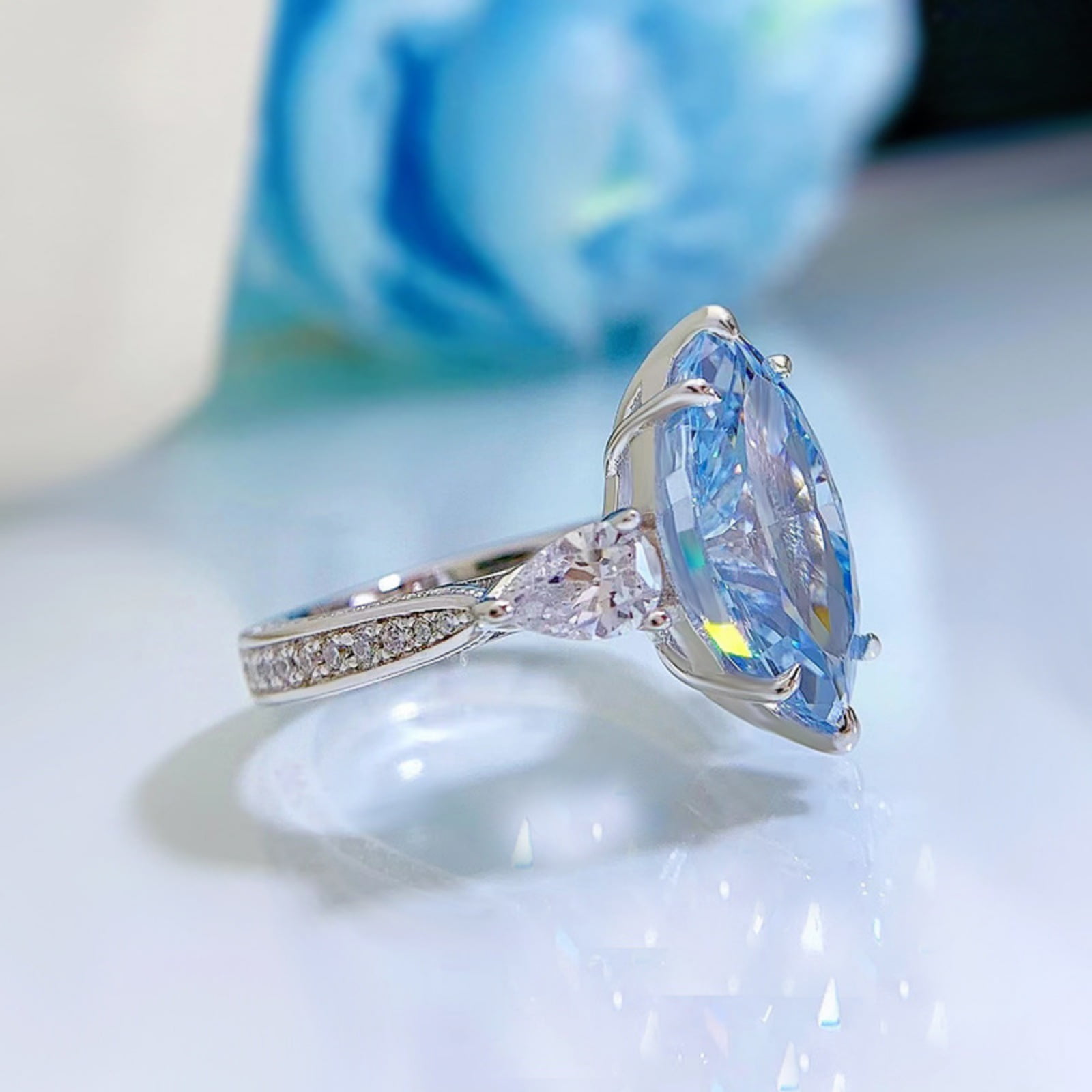 5 Carat  Elongated Marquise Cut Engagement Ring for Women Simulated Diamond Promise Ring in 925 Sterling Silver CZ Wedding Rings