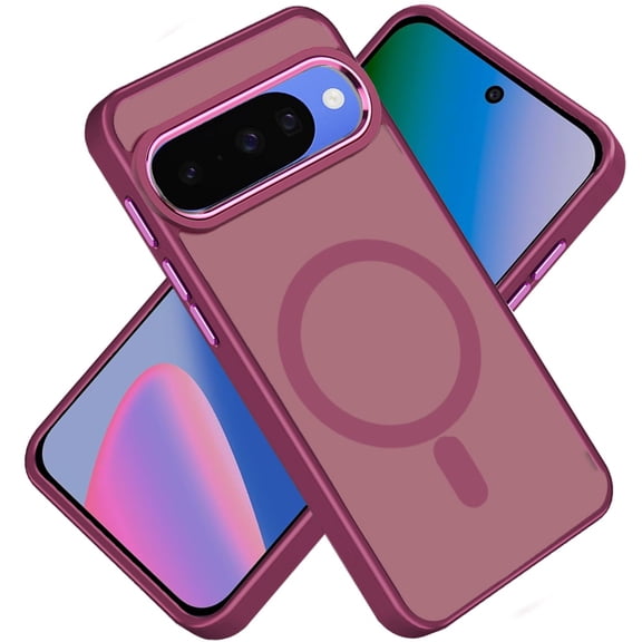 Phone Case for Google Pixel 11 / 11 Pro Clear Acrylic Magnetic Circle Shockproof Hybrid Metal Button TPU Drop Protection Rugged Slim Durable Armor Cover Red