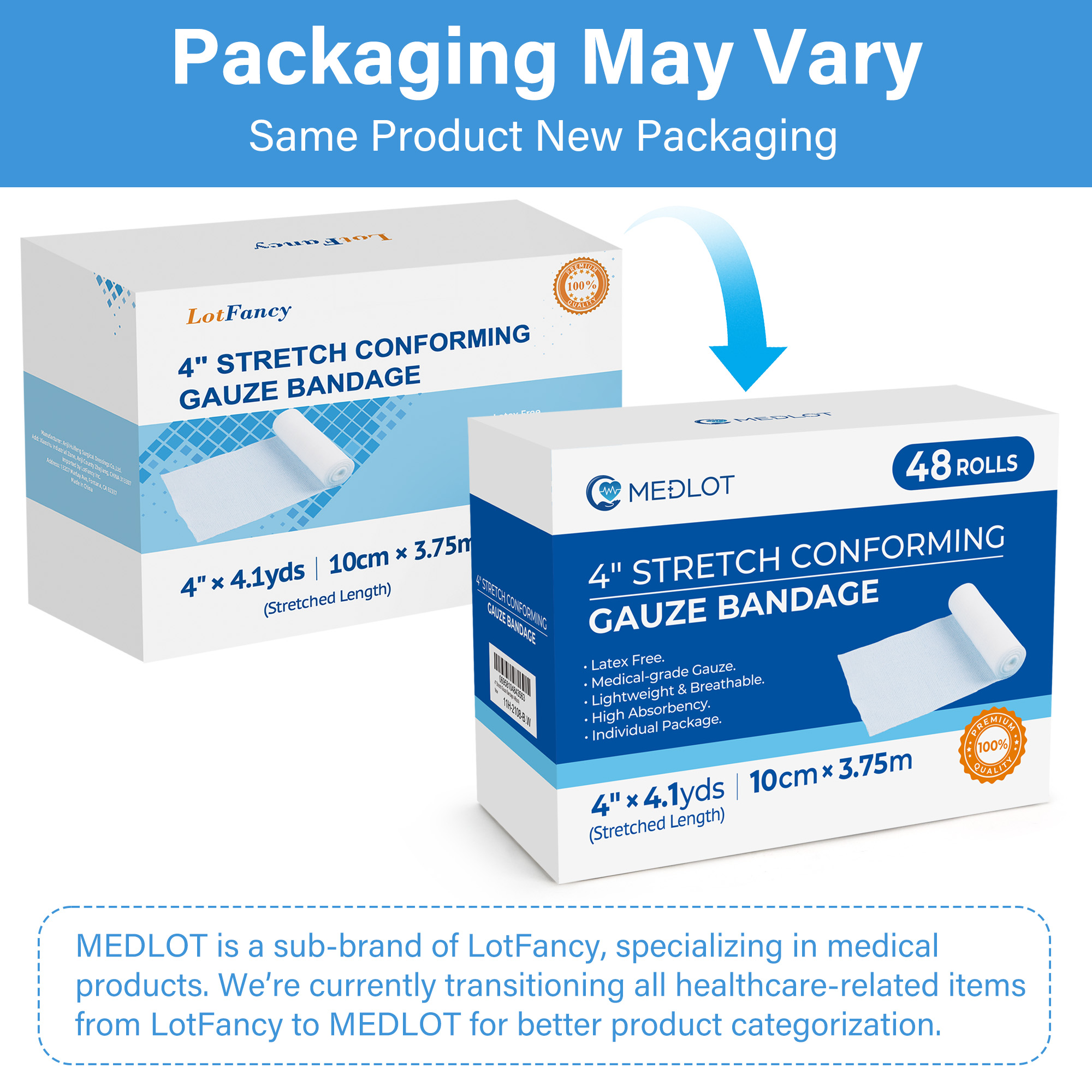 LotFancy Gauze Bandage Roll, 48 Gauze Wrap, 4 in x 4 Yards Stretched