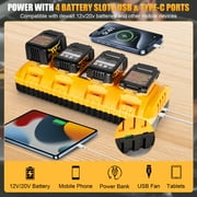 DCB104 Replacement for Dewalt Battery Charger Station, 4 Port Fast Rapid Charging Station with USB and Type-C Ports, Compatible with Dewalt All 12V 20V Max Lithium Battery