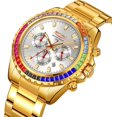 thumbnail image 2 of Men's Luxury Gold Watch Colored Diamonds Stainless Steel Waterproof Date Quartz Movement Bold Sports Fashion Accessory for Men, 2 of 8