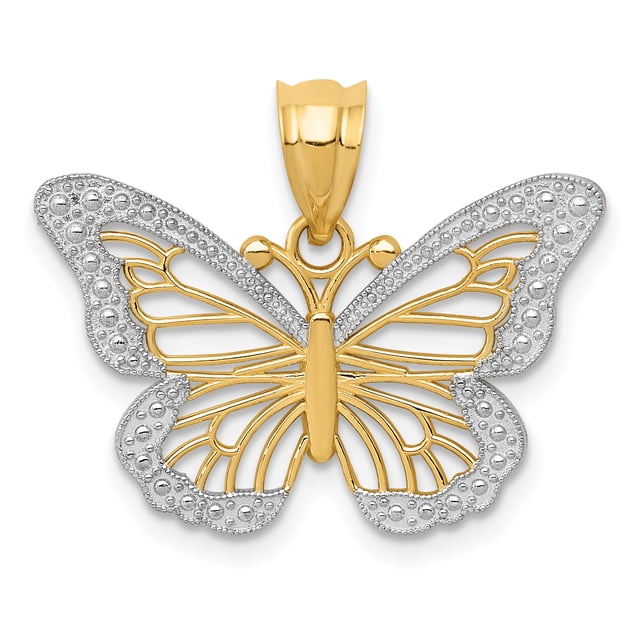 14k Yellow Gold Butterfly Necklace Charm Pendant Insect Arachnid