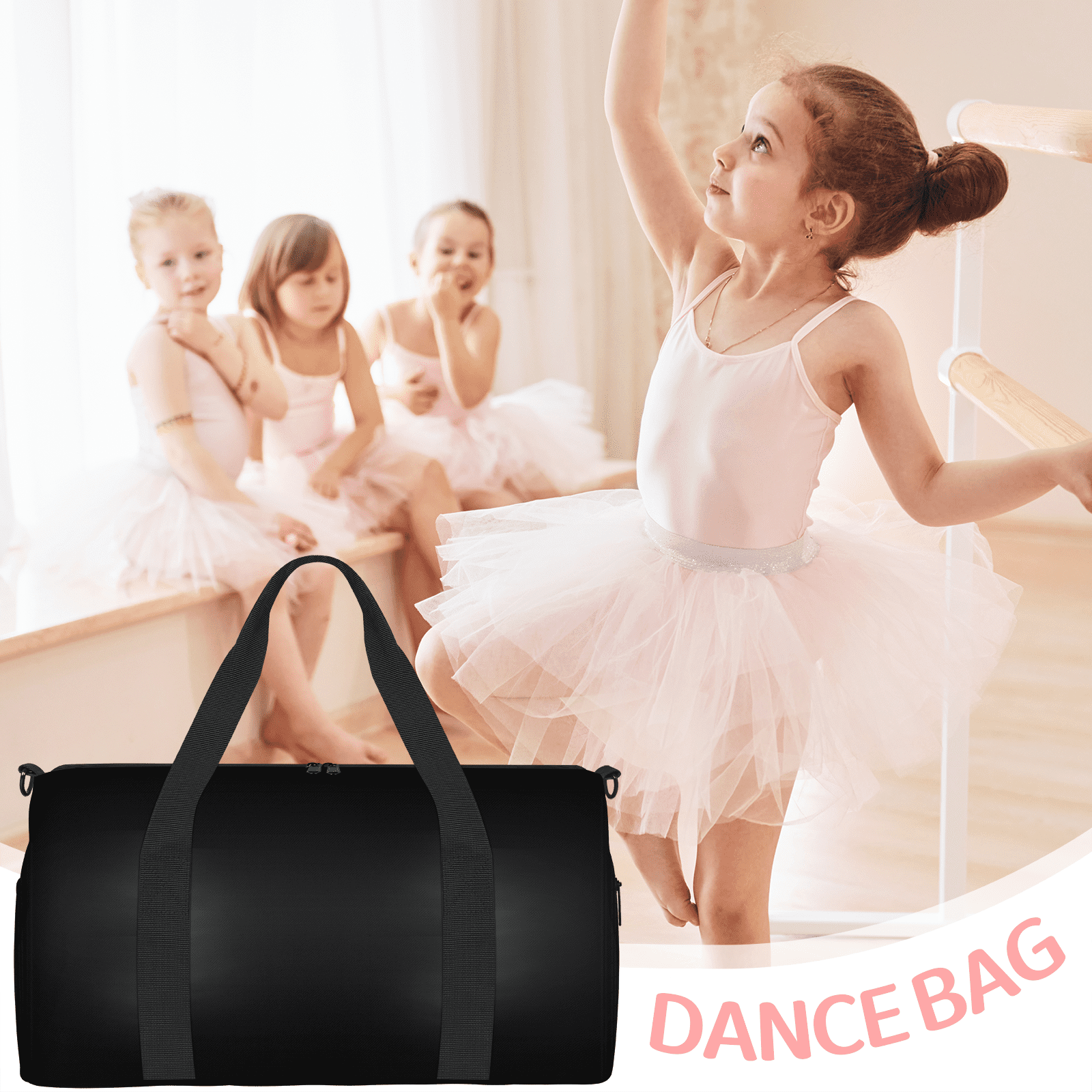 Herdesigns Black Travel Duffle Bag Sports Yoga Weekender Overnight Carry on Workout Bags Lightweight Waterproof Gym Tote Bag for Women