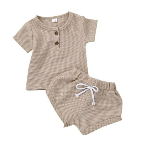 

Toddler Baby Boy Girl Clothes Solid Short Sleeve T-Shirt Tops Shorts Pants Unisex 2Pcs Summer Outfits Set