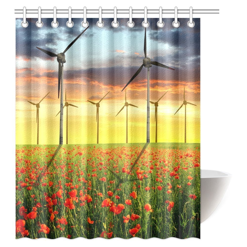 MYPOP Poppy Decor Shower Curtain Spring Landscape with MYPOP Poppy Decor Shower Curtain Spring Landscape with