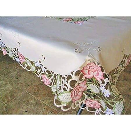 

SAINTY H7538/RS-(68x104) Pink Rose Oblong Tablecloth 68 x 104 Cream