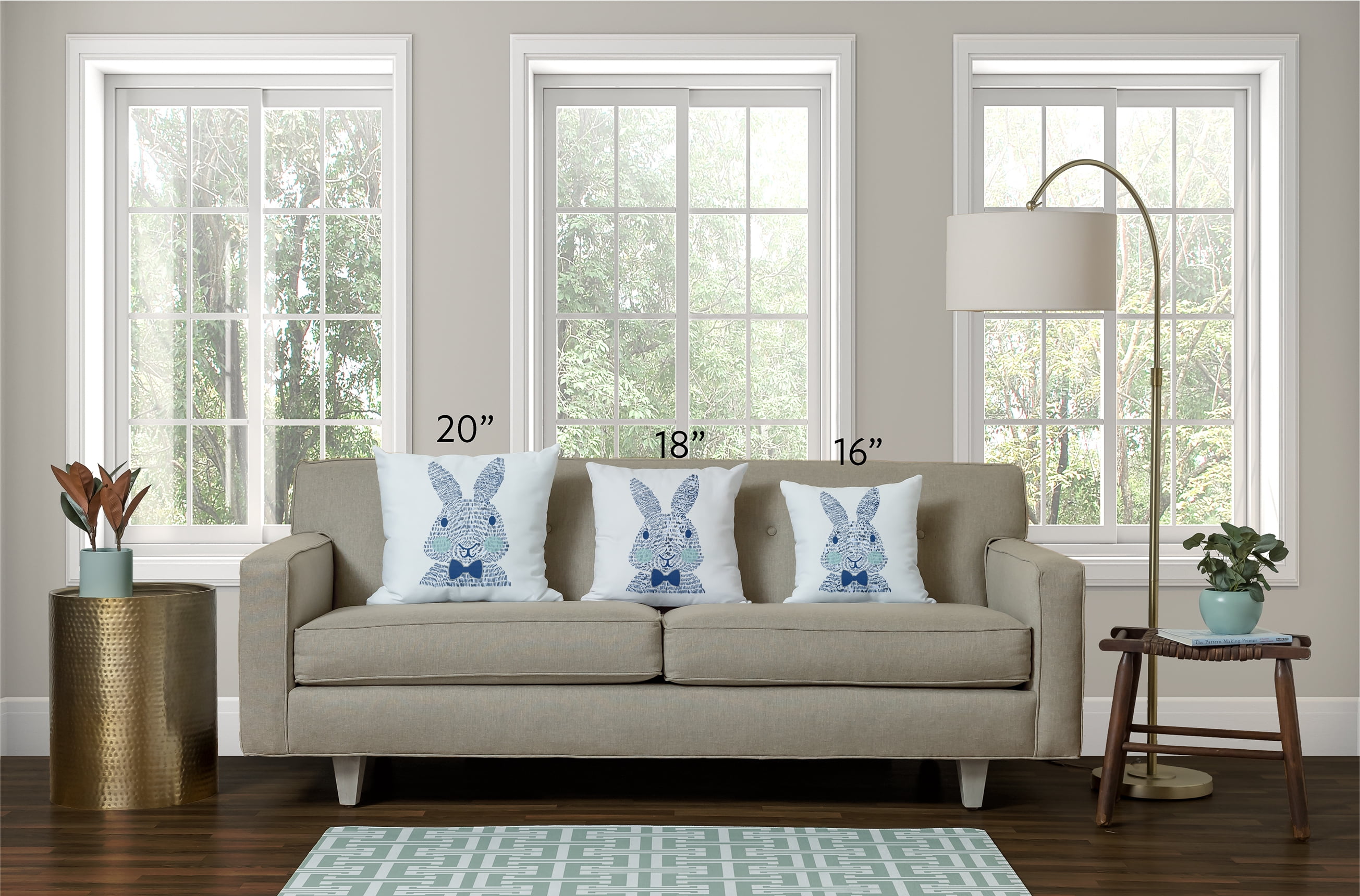 Simply Daisy 16 in x 16 in Blue Animal Print Easter Polyester Throw Pillow