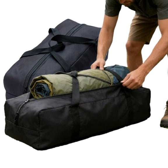 Bxaolu 2-Pack 27.5 Inch Extra Large Zippered Duffel Bag for Travel Camping Sports Equipment Storage, Waterproof Foldable Luggage Bag with Strong Handles (50L- Black)