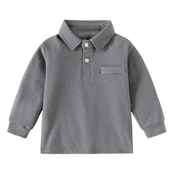 Huesdet Polo Shirts for Boys Toddler Long Sleeve Casual Solid Color Shirt Button Closure Fashion Comfortable(Grey,5-6 Years)