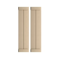 Ekena Millwork 11"W x 70"H Rustic Two Board Joined Board-n-Batten Smooth Faux Wood Shutters w/End Batten (Per Pair), Primed Tan