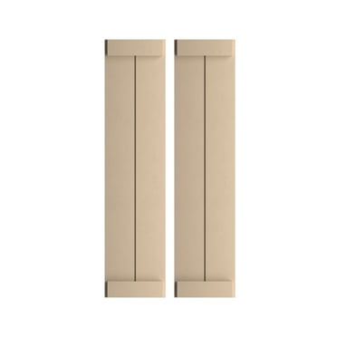 Ekena Millwork 11"W x 30"H Rustic Two Board Joined Board-n-Batten Smooth Faux Wood Shutters w/End Batten (Per Pair), Primed Tan