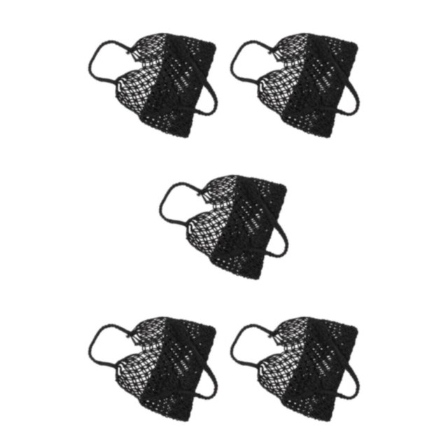 Wweixi Convenient And Reusable Tote Bag For Daily Essentials Fashion Blended Straw Beach Bag Straw Handbag black 5Set