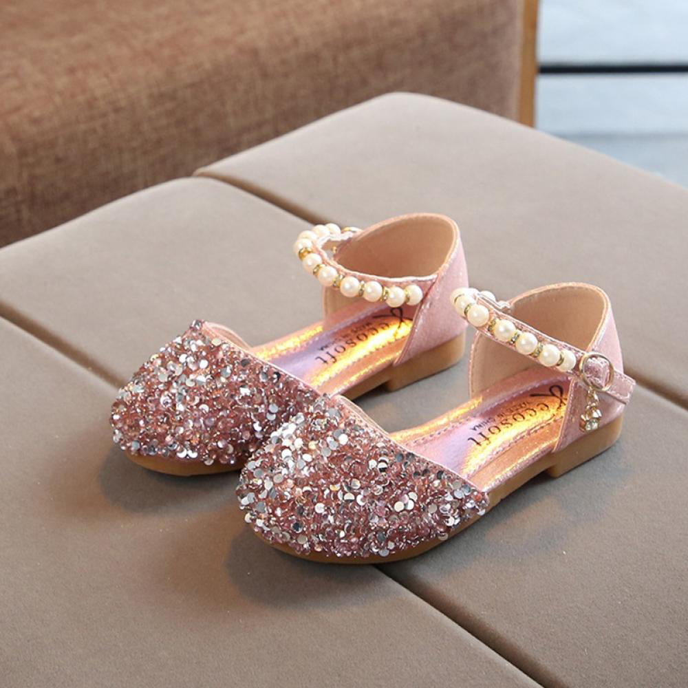Children Kids Girl Rhinestone Princess Party Dress Dance Shoes Leather Moccasins 