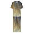 thumbnail image 6 of Atogsazn Summer Lounge Sets for Women Plain Short Sleeve Blouse Wide Leg Pants Cotton Linen 2 Piece Casual Beach Outfits Gold XXXXXL on Clearance, 6 of 6