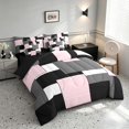 thumbnail image 2 of Manfei Pink Gray Square Full Size Bedding Sets, Minimalism Geometric Grid Full Size Bed in a Bag, Black Reversible 7 Pieces, 2 of 6