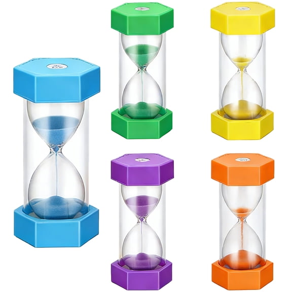 5 Pcs Hexagonal Sand Timers Set, 1/3/5/10/15 Minute Hourglass Sand Timers, Colorful Hourglass Set for Youngsters, Home, Office Decor