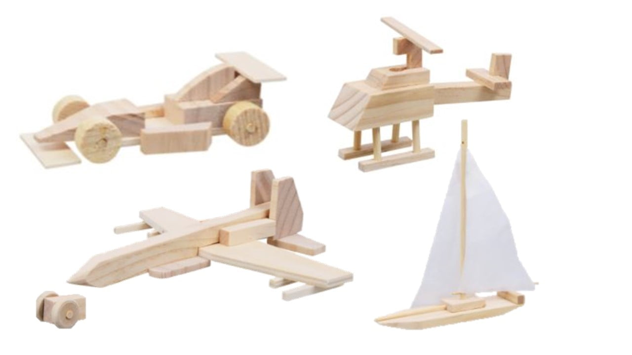 Wood Model Kits Build Real Wooden Airplane & Race Car LOT of 2 Arts/Crafts Toy 