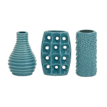 - Decmode Modern Blue Ceramic Vases, Blue - Set of 3