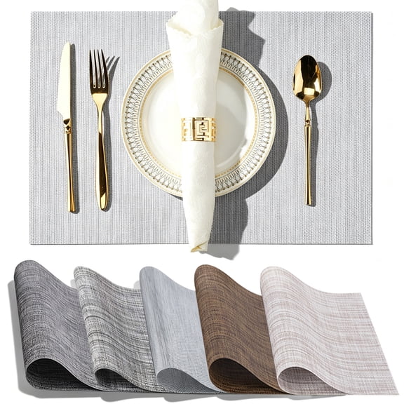 Mskk Solid Textured Placemats Set of 4, Stain‑Resistant Heat‑Insulated Washable Rectangular Table Placemat for Kitchen Dining Table Home Decor, 5 Colors Available, 18" x 12"