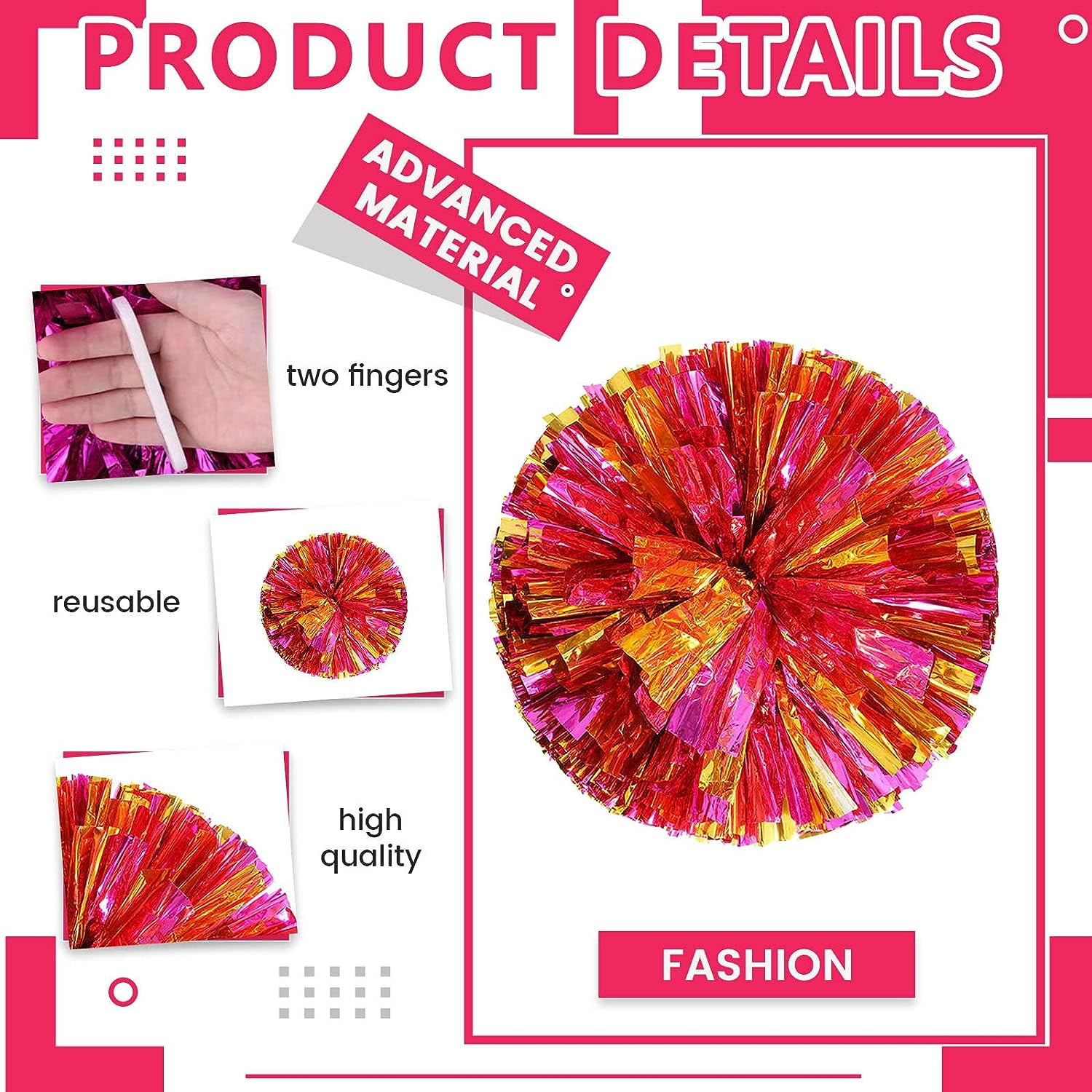 LINLIN 4 PCS Metallic Cheerleading Pom Pom for Team Spirit Sports Dance Cheering Kids Adults