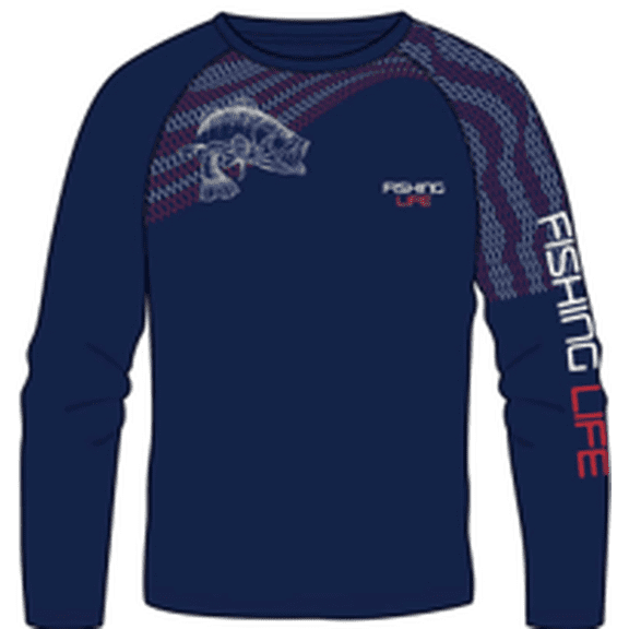 Fishing Life Men's Long Sleeve Performance Bass Fishing Shirt, Navy, M