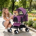 thumbnail image 6 of Folding Pet Stroller Dog Cat Stroller with Detachable Carrier Storage Basket, 3 in 1 Lightweight Waterproof Travel Stroller(Purple), 6 of 10