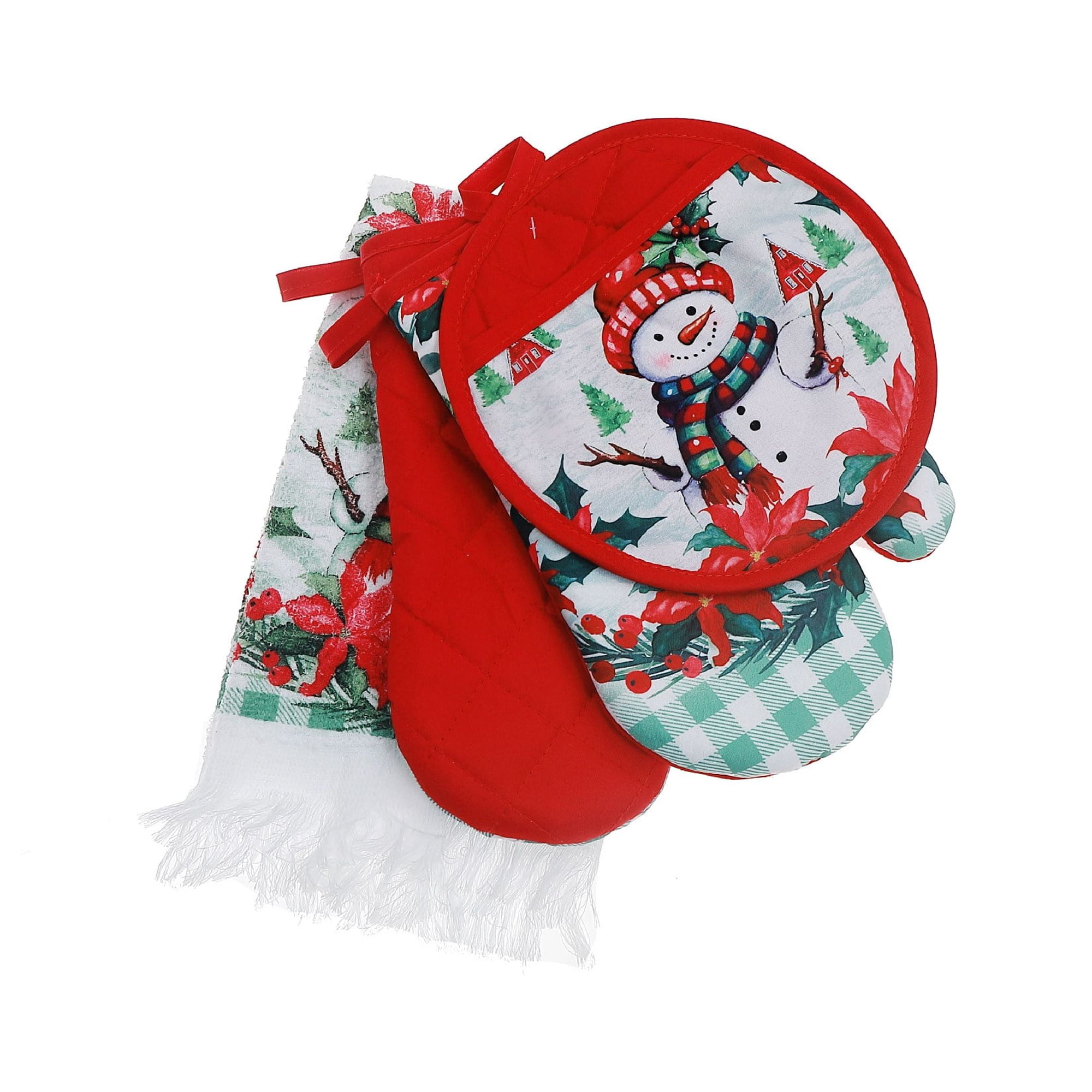 4 Pc Kitchen Set (Snowman With Poinsettia)