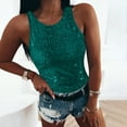 thumbnail image 3 of OGLCCG Women's Sequin Tank Tops Sleeveless Crew Neck Sparkly Party Camisole Vest Summer Casual Slim Fit Shimmer Blouse Tops,XL,Green, 3 of 8