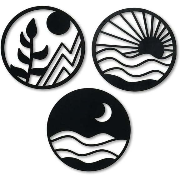 Vintage Wooden Hollow-Out Boho Chic Wall Art Set, Style 1, Black