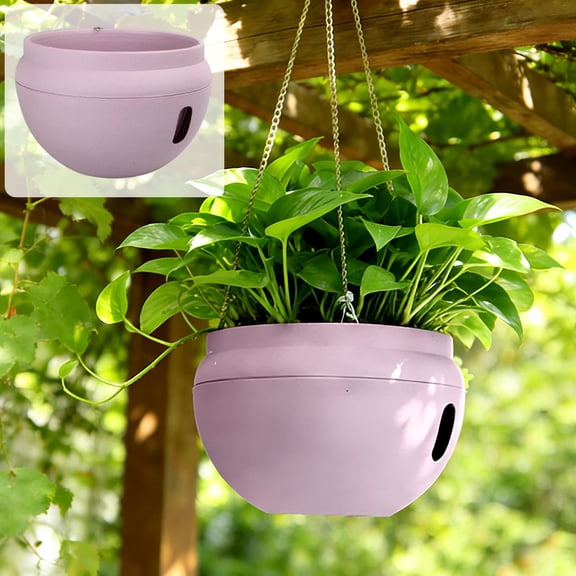 Self-Watering Hanging Planter, Plastic Round Flower Pot with Built-in Water Reservoir, Decorative Self Watering Plant Pot for Outdoor Succulents Herbs Flowers, Lightweight Planter Decor