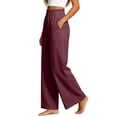 thumbnail image 5 of ZToonmas Womens Solid Linen Look Wide Leg Pants Elastic Waist Front Seam Casual Loose Long Pants with Pockets, 5 of 6