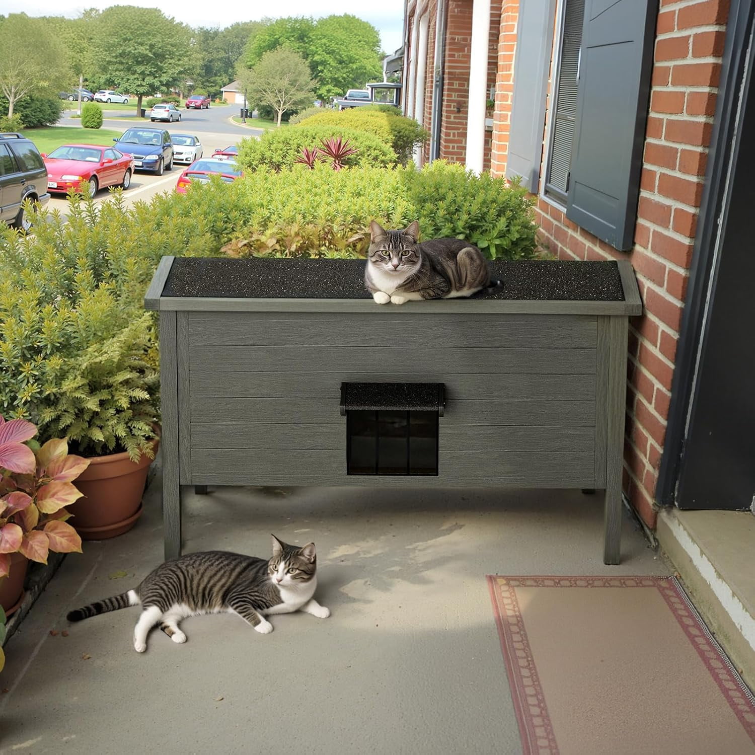 Outdoor Cat House for Multiple Feral Cat, Insulated All-Round Foam, Weatherproof, Wood Large Size 47.24" L*21.65" W*26.77" H PG01DHZ