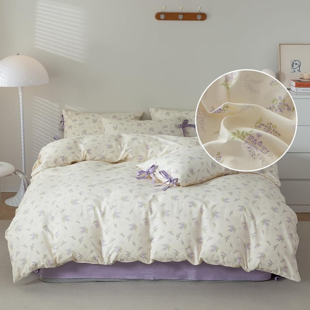 Juego de Edredón LifeTB Queen Floral con Lazo Morado 3 Piezas