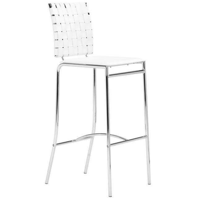 Brika Home 29" Modern Faux Leather Bar Stool in White (Set of 2)