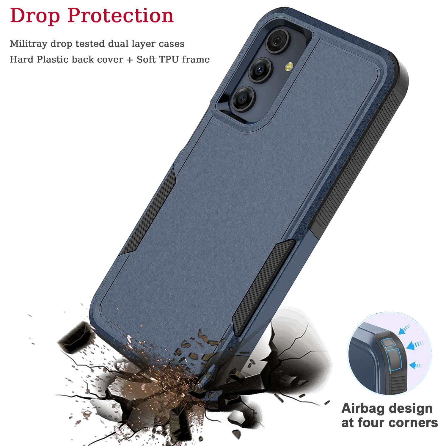 For Samsung Galaxy A16 5G Case, Shockproof Heavy Duty Rugged Phone Case for Samsung Galaxy A16 5G, Tekcoo Military Grade Protection Dual Layer Sturdy Durable Cover Cute Bumper - Blue