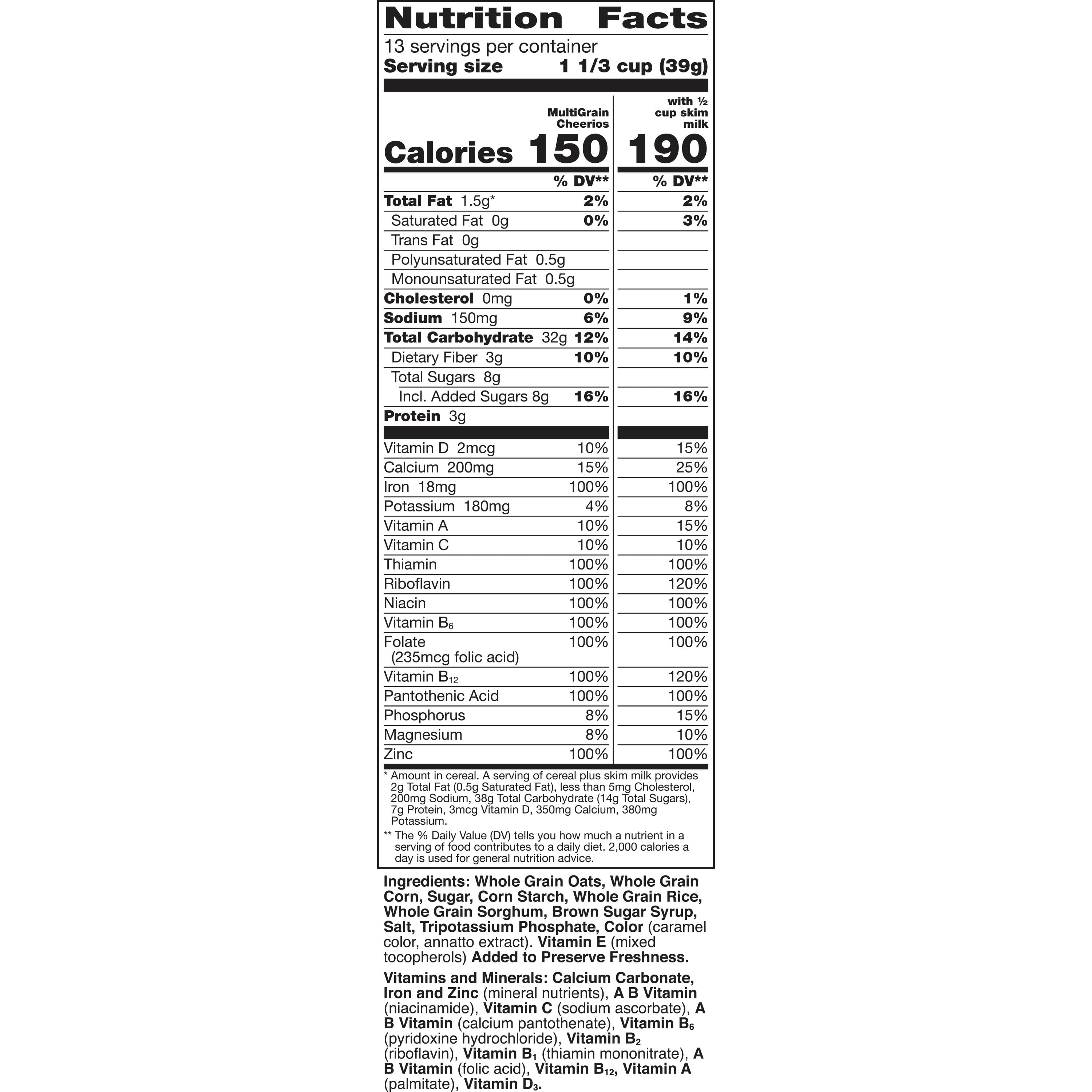 Multigrain Cheerios Nutrition Facts